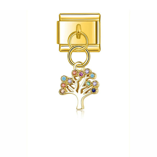 Tree with Multicolored Stones, on Gold - Charms Official