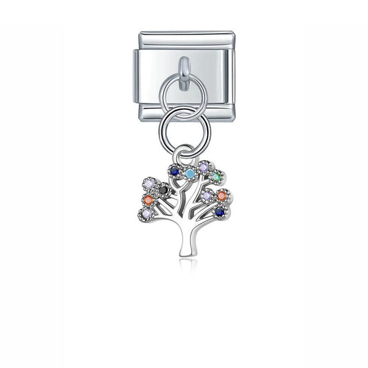 Tree with Multicolored Stones, on Silver - Charms Official
