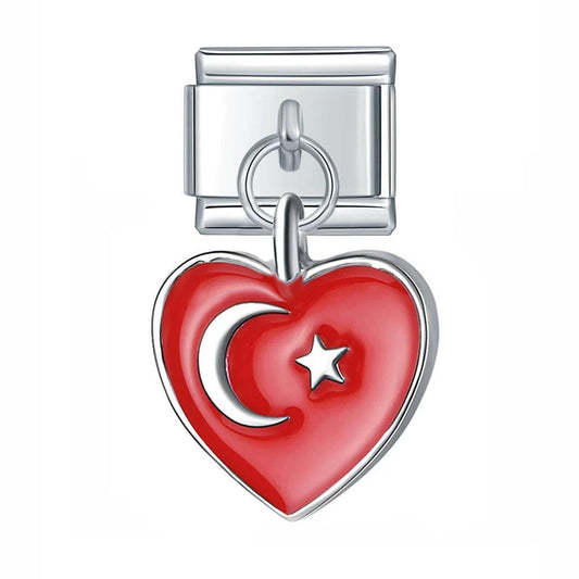 Turkey Heart Flag, on Silver - Charms Official