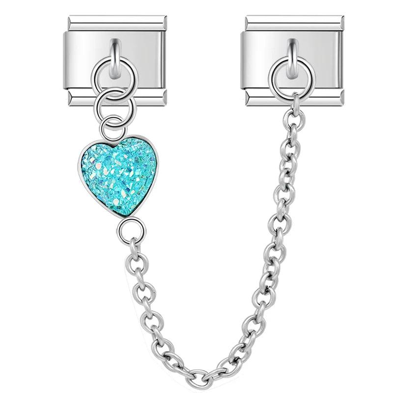 Turquoise Heart, Double Linked Charms, on Silver - Charms Official