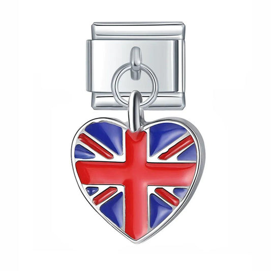 United Kingdom Heart Flag, on Silver - Charms Official