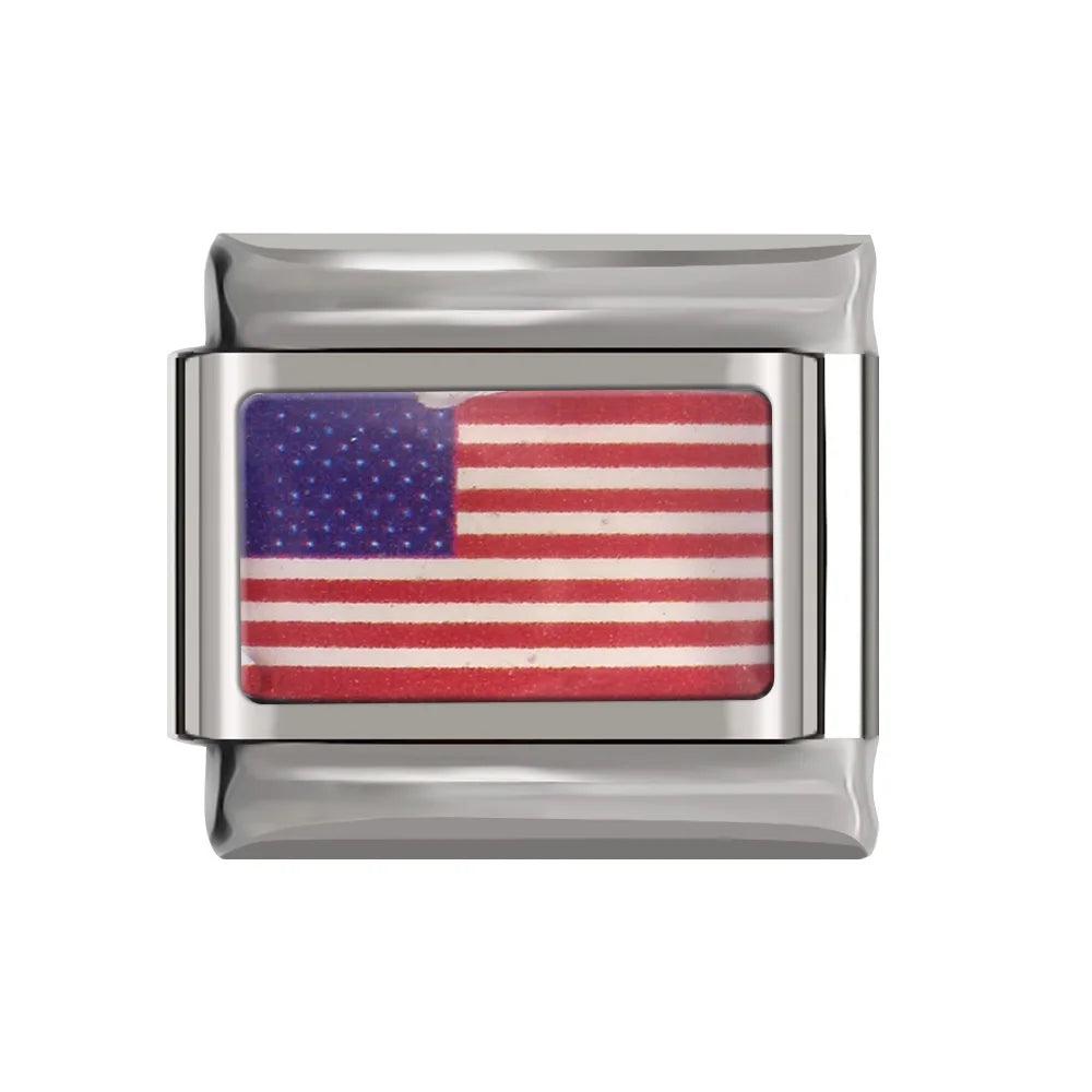 United States Flag, on Silver - Charms Official