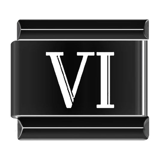 VI, Roman Numeral, on Black - Charms Official