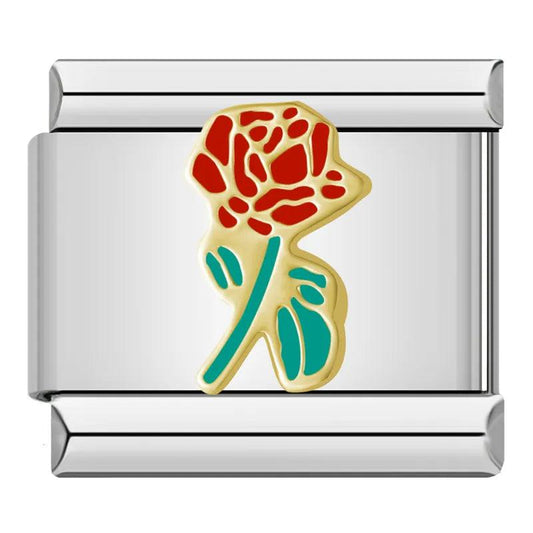 Whole Red Rose with Its Green Stem - Charms Official