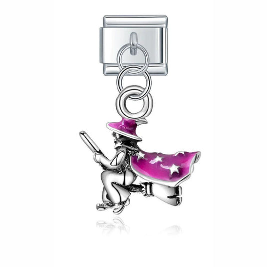 Witch with her Broom, on Silver - Charms Official