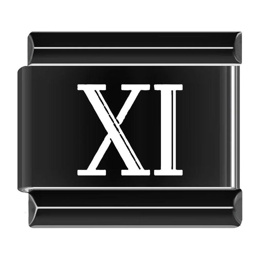 XI, Roman Numeral, on Black - Charms Official