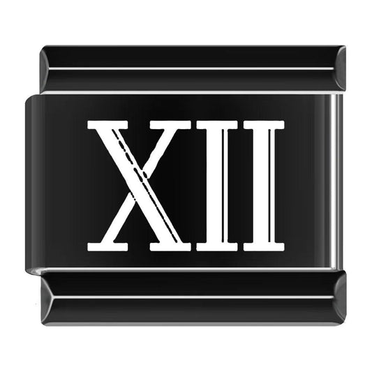 XII, Roman Numeral, on Black - Charms Official