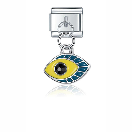 Yellow and Blue Eye, on Silver - Charms Official