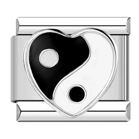Yin & Yang Heart, Black & White, on Silver - Charms Official