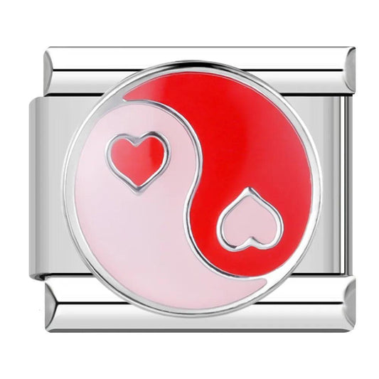 Yin & Yang with Heart, Red & Pink, on Silver - Charms Official